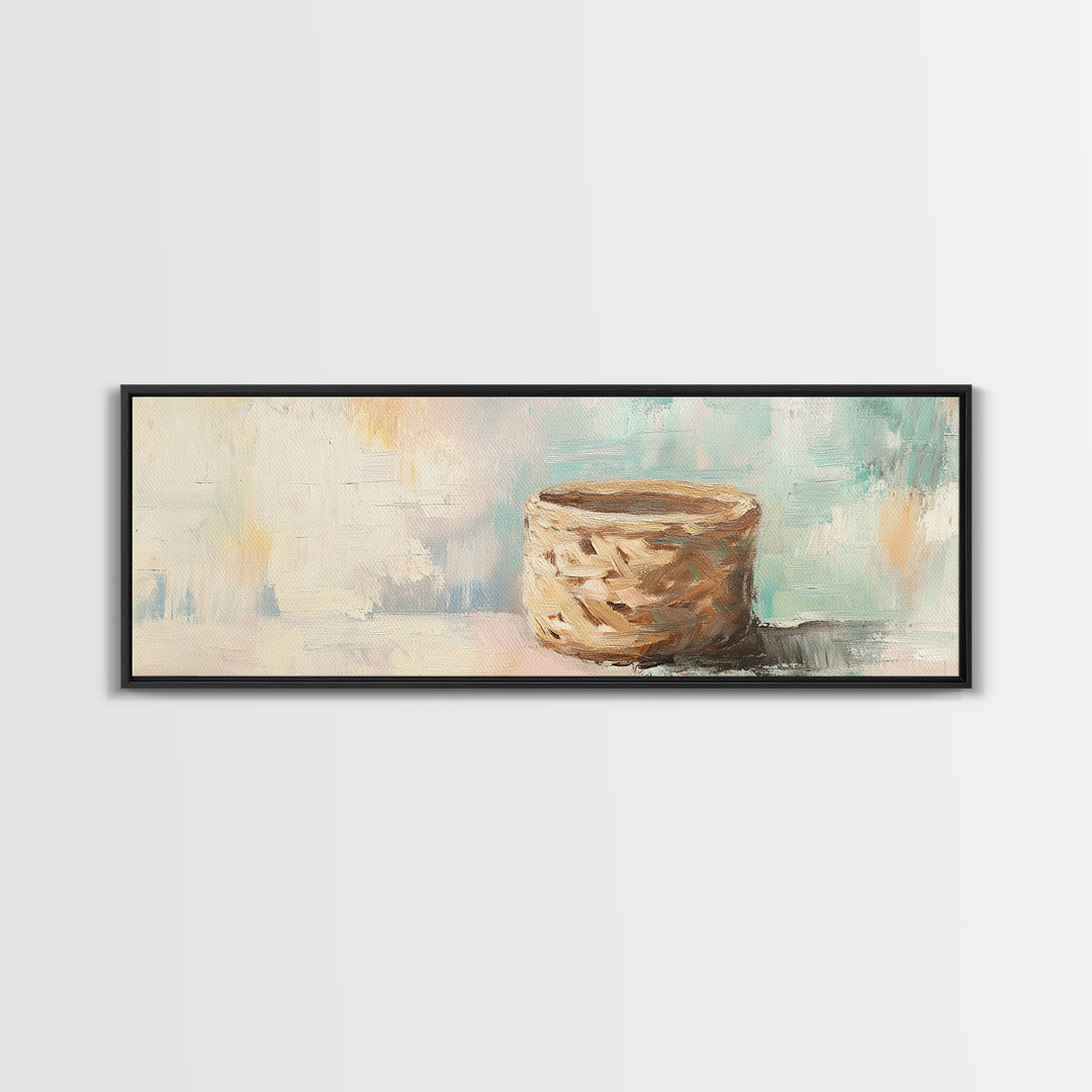 Woven Basket Still Life Canvas Print, Neutral Wall Art, Wabi Sabi Decor, Organic Modern Art For Living Room Home Decor Gift