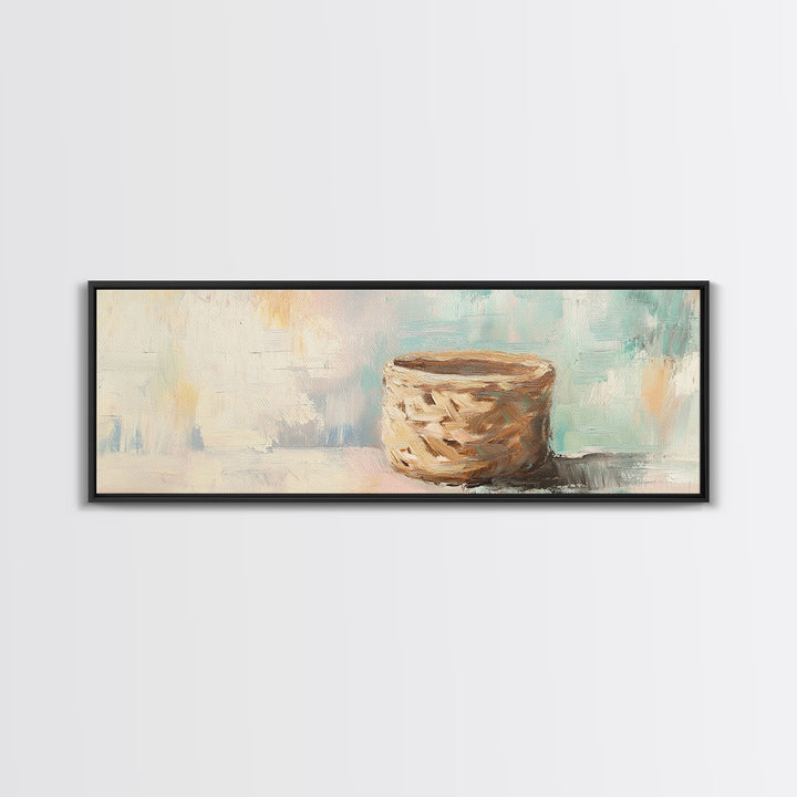 Woven Basket Still Life Canvas Print, Neutral Wall Art, Wabi Sabi Decor, Organic Modern Art For Living Room Home Decor Gift