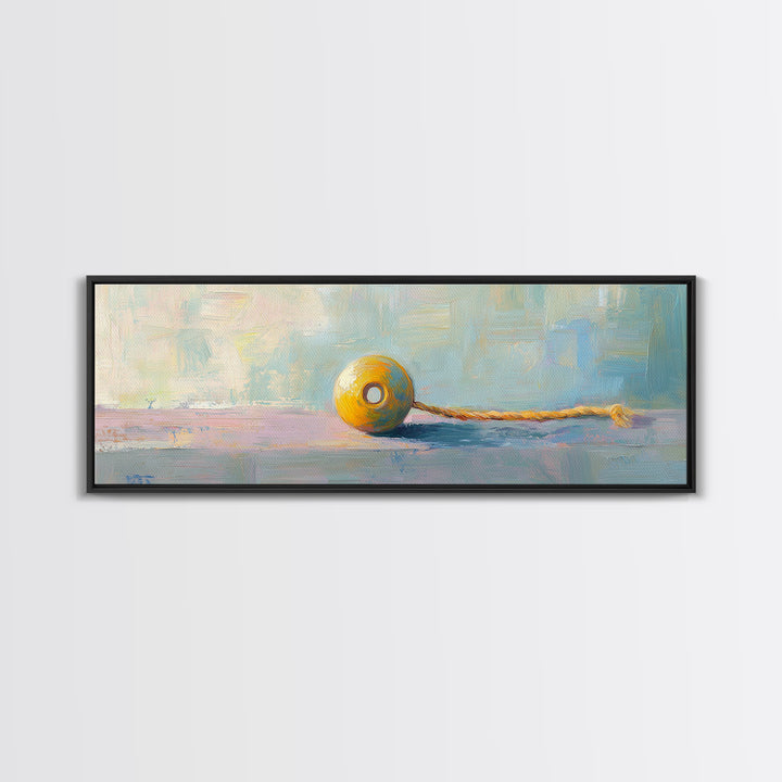 Yellow Yo Yo Toy Still Life Canvas Print, Minimalist Wall Art, Playroom Decor, Kids Room Art, Cheerful Modern Home Decor