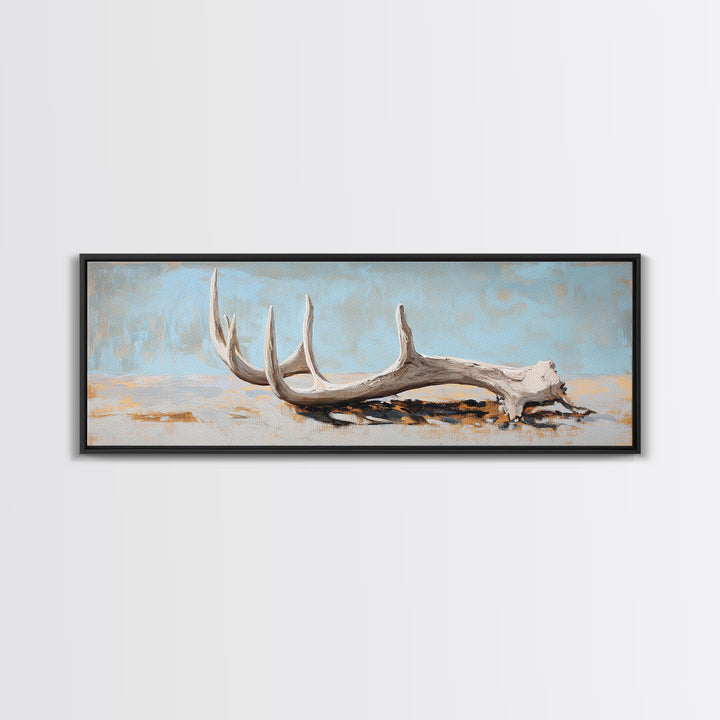 Weathered Deer Antler Framed Canvas Print, Rustic Western Wall Art, Cabin Decor, Nature Inspired Farmhouse Wall Decor Housewarming Gift