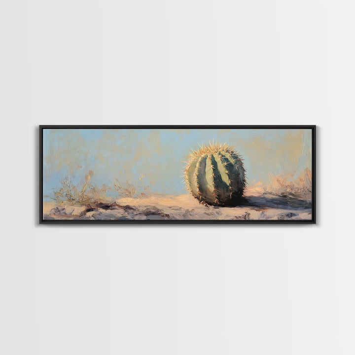 Round Barrel Cactus Desert Wall Art, Southwestern Landscape Canvas Print, Boho Western Home Decor, Nature Lover Gift For Him