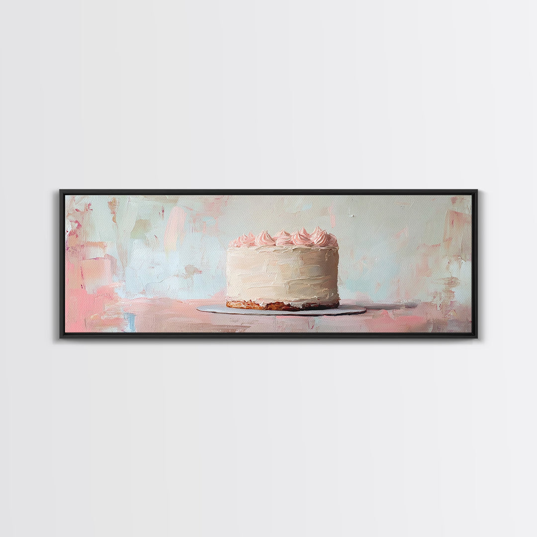 Pastel Frosted Cake Canvas Print, Cute Bakery Wall Art, Pink Kitchen Decor, Whimsical Dessert Art Birthday Gift For Baker