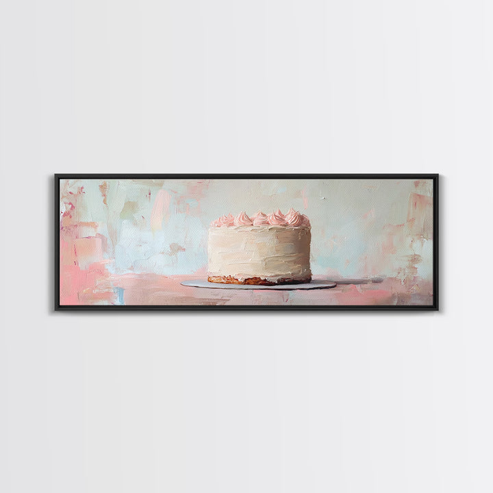 Pastel Frosted Cake Canvas Print, Cute Bakery Wall Art, Pink Kitchen Decor, Whimsical Dessert Art Birthday Gift For Baker