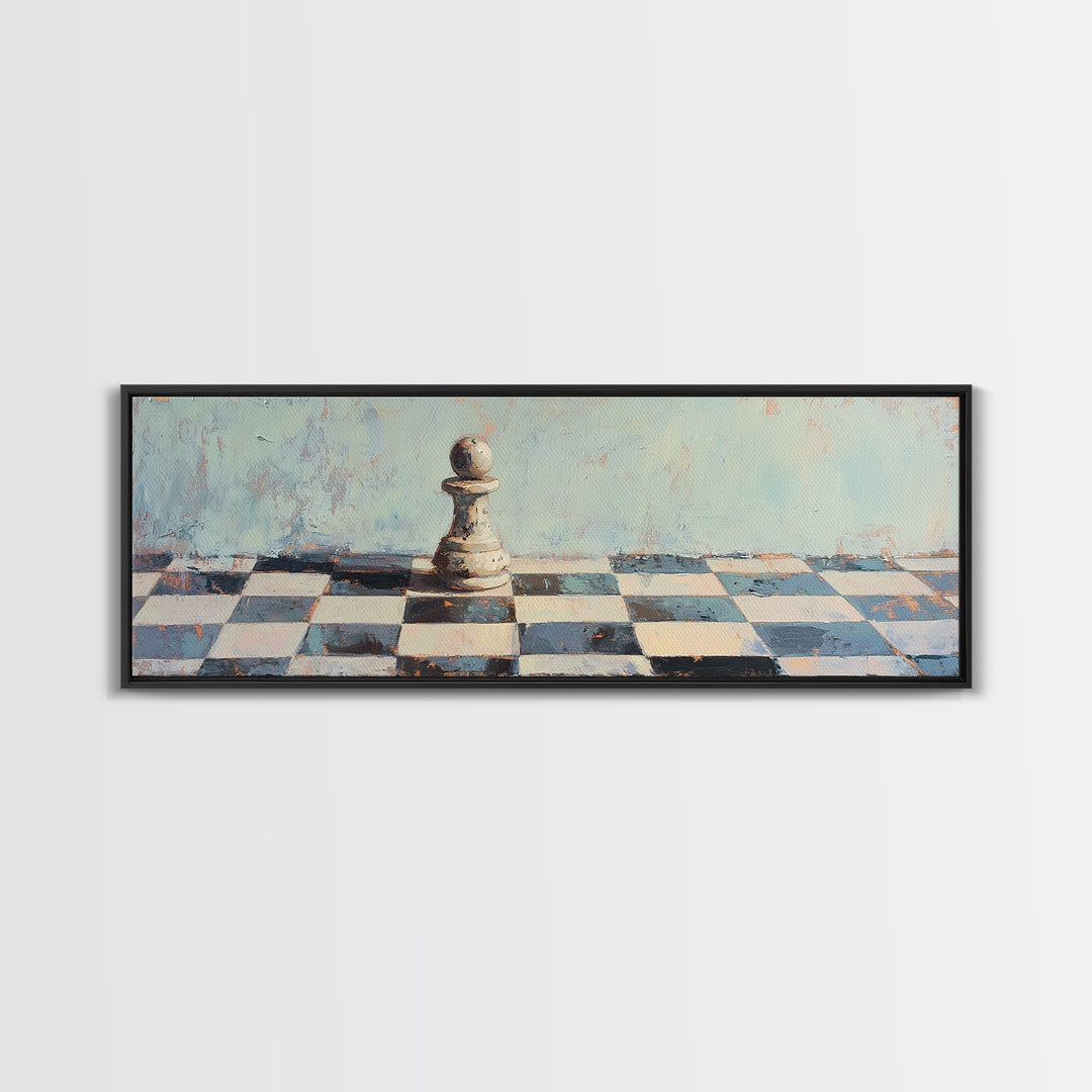 Lone Chess Pawn On Checkered Board Wall Art, Game Room Decor, Modern Office Canvas Print, Abstract Strategy Art Gift For Him