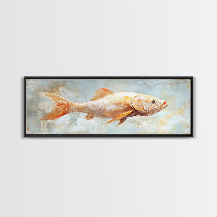 Orange Fish Painting Wall Art, Coastal Kitchen Decor, Nautical Canvas Wall Art, Ocean Animal Art Print For Beach House Decor