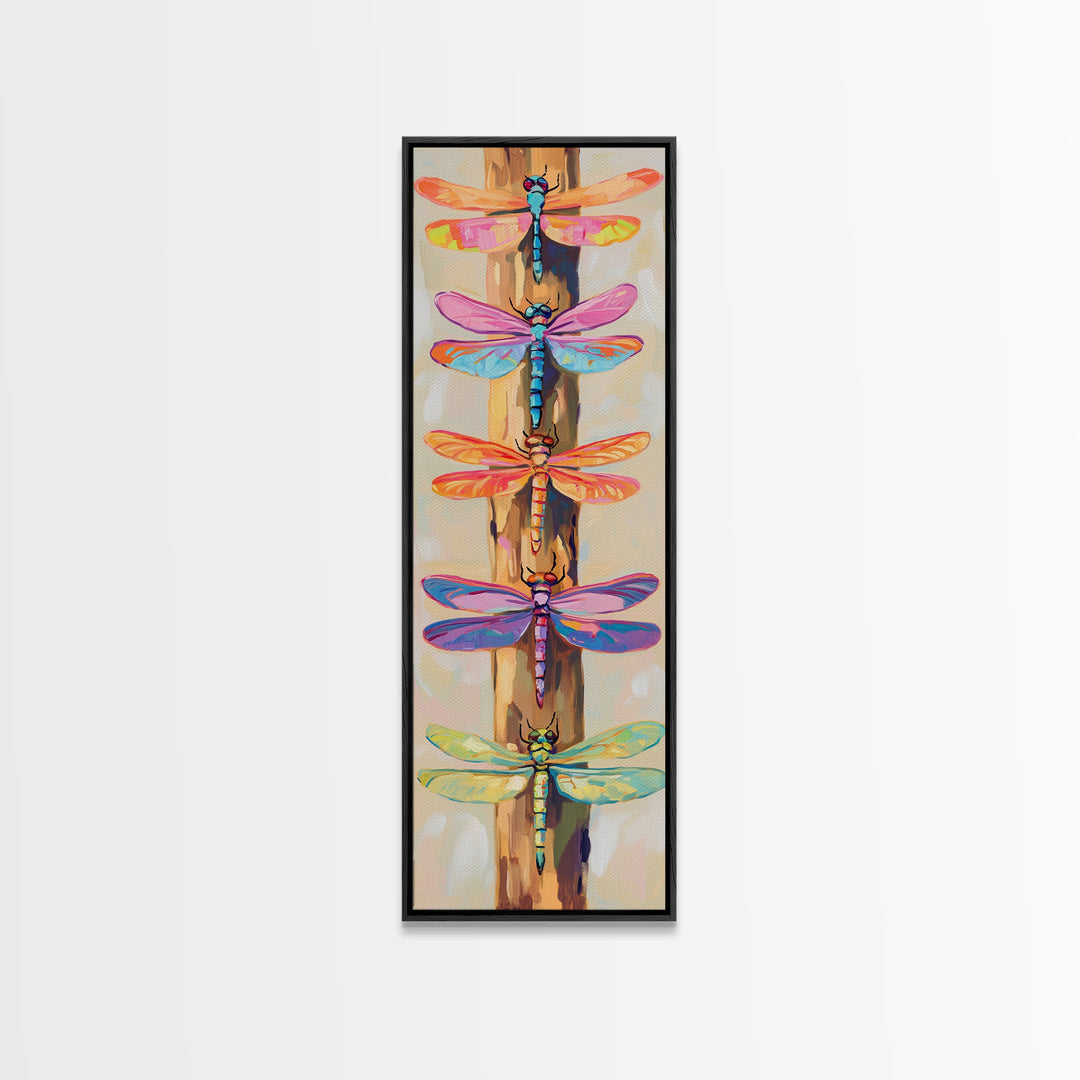 Rainbow Dragonflies On Rustic Wood Wall Art, Nature Inspired Art, Insect Art Print, Whimsical Wall Decor, Garden Decor Gift