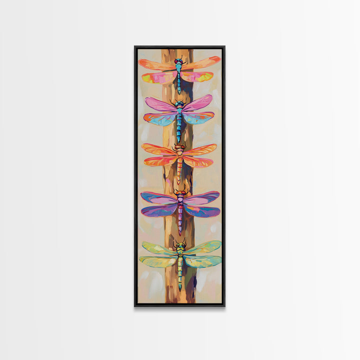 Rainbow Dragonflies On Rustic Wood Wall Art, Nature Inspired Art, Insect Art Print, Whimsical Wall Decor, Garden Decor Gift