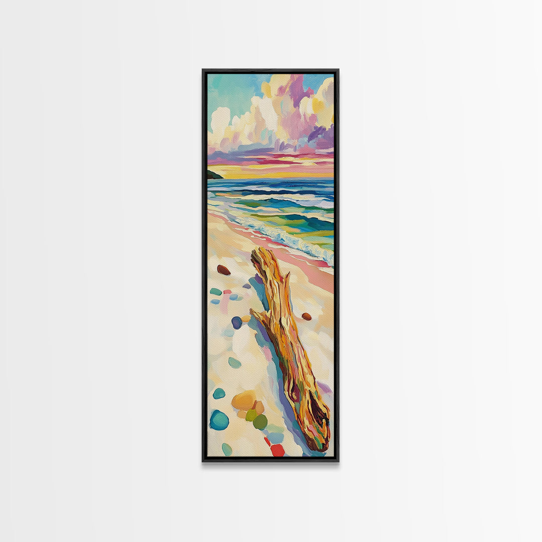 Ocean Driftwood Sunset Canvas Print, Coastal Wall Art, Beach House Decor, Seascape Painting, Living Room Wall Decor, Ocean Wall Art