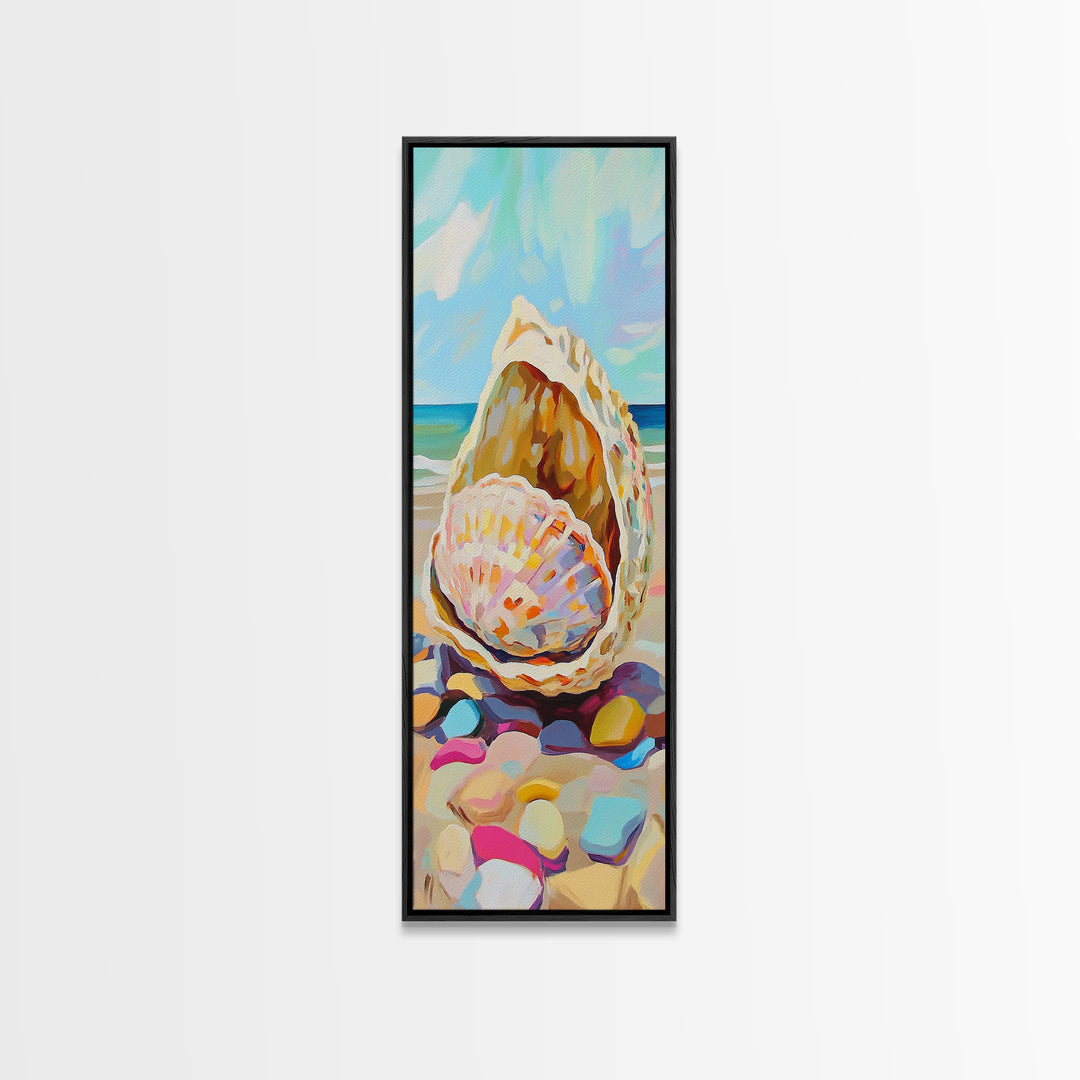 Pastel Seashells On Sunny Beach Wall Art, Coastal Canvas Wall Art, Beach House Decor, Ocean Art Print, Summer Home Decor