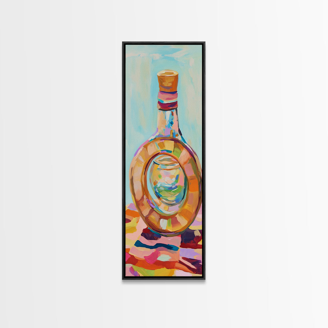 Colorful Glass Bottle Still Life Canvas Print, Modern Kitchen Wall Art, Eclectic Home Decor, Bright Bar Cart Art Print, Housewarming Gift