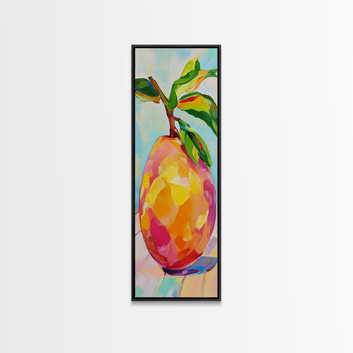 Bright Mango Fruit Painting Wall Art, Colorful Kitchen Decor, Tropical Botanical Art Print, Farmhouse Kitchen Canvas Print