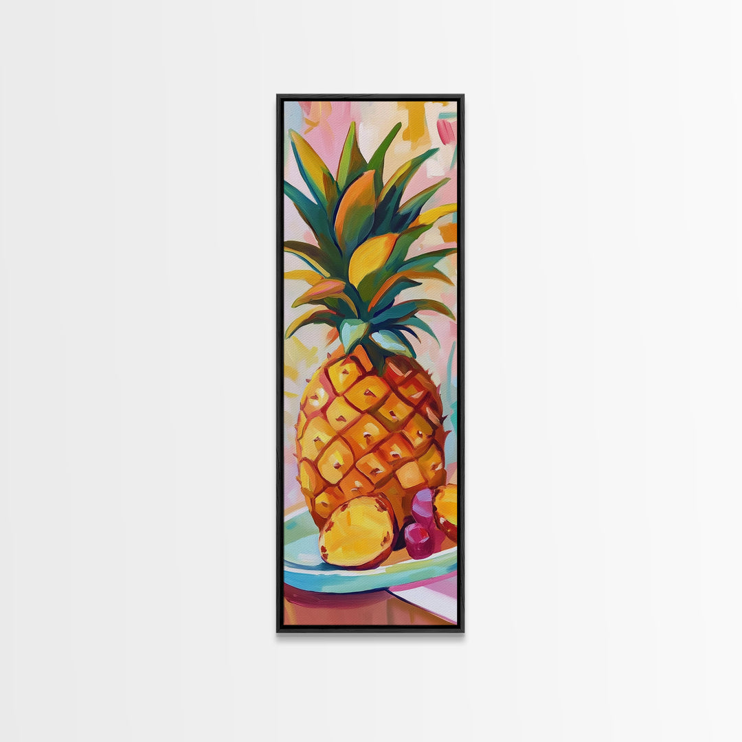 Vibrant Pineapple Still Life Canvas Print, Tropical Kitchen Wall Art, Colorful Fruit Art, Beach House Decor, Summer Gift