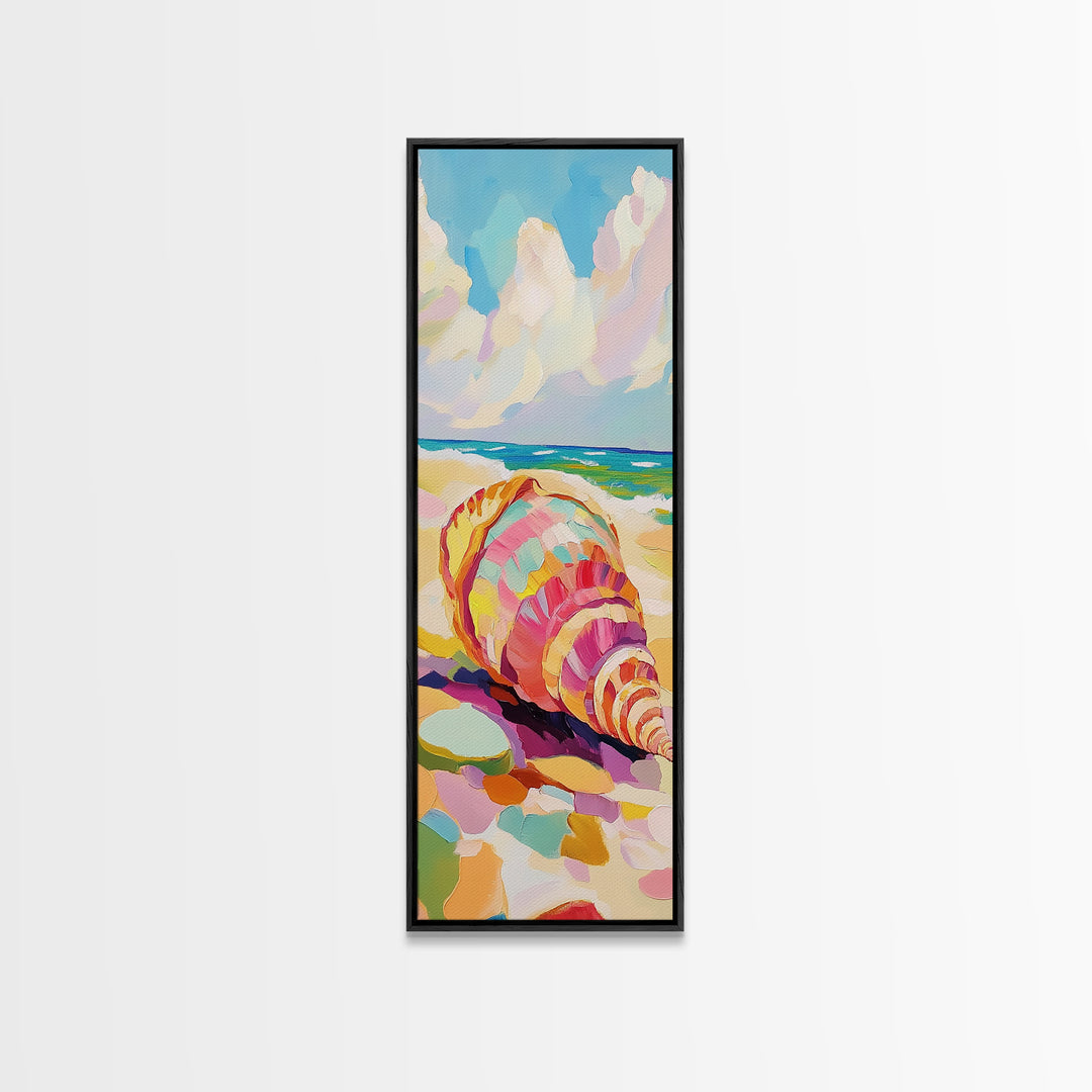 Large Seashell On Sunny Beach Canvas Print, Coastal Wall Art, Ocean Decor, Beach House Art Print, Summer Housewarming Gift