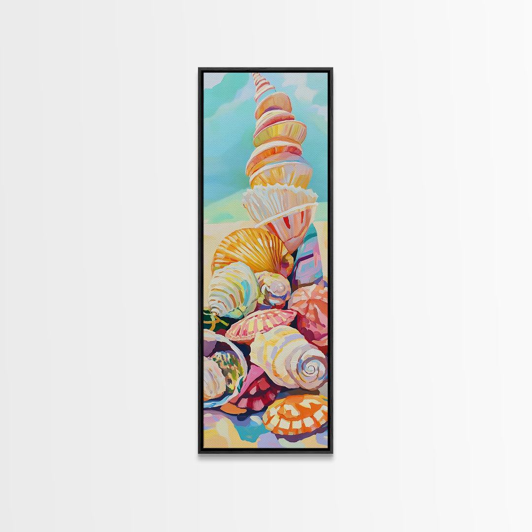 Pastel Seashell Pile On Beach Canvas Print, Coastal Wall Art, Ocean Decor, Nautical Art Print, Beach House Decor Gift For Her