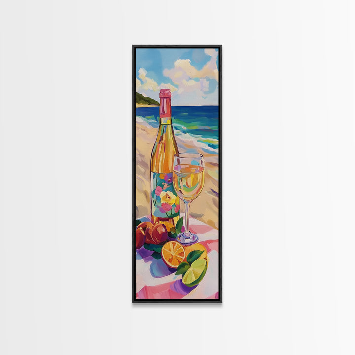 Champagne Bottle And Glass On Tropical Beach Canvas Print, Coastal Wall Art, Kitchen Decor, Wine Lover Gift, Summer Vibes Decor