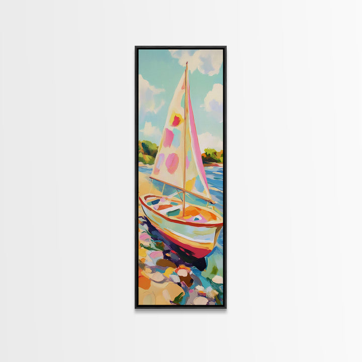 Sunny Sailboat On Blue Water Canvas Print, Nautical Wall Art, Summer Coastal Home Decor, Beach House Gift, Lake House Art