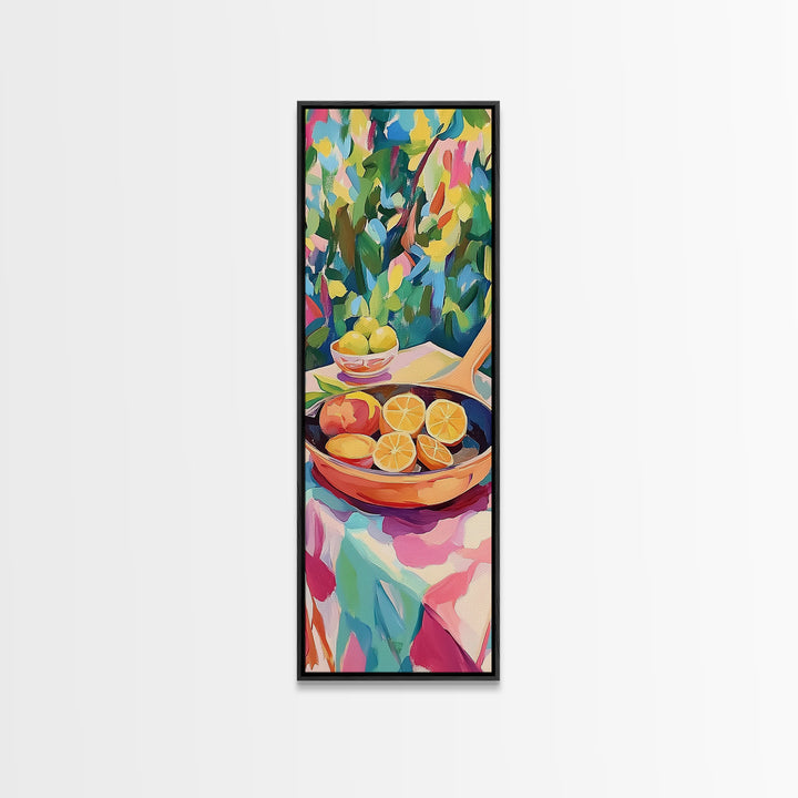 Fresh Citrus Slices In Copper Pan Canvas Print, Kitchen Wall Art, Lemon Decor, Mediterranean Food Art, Bright Dining Room Print