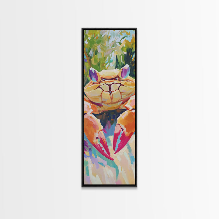 Bright Tropical Crab Portrait Canvas Print, Coastal Kitchen Wall Art, Nautical Beach House Decor, Sea Life Gift For Ocean Lovers