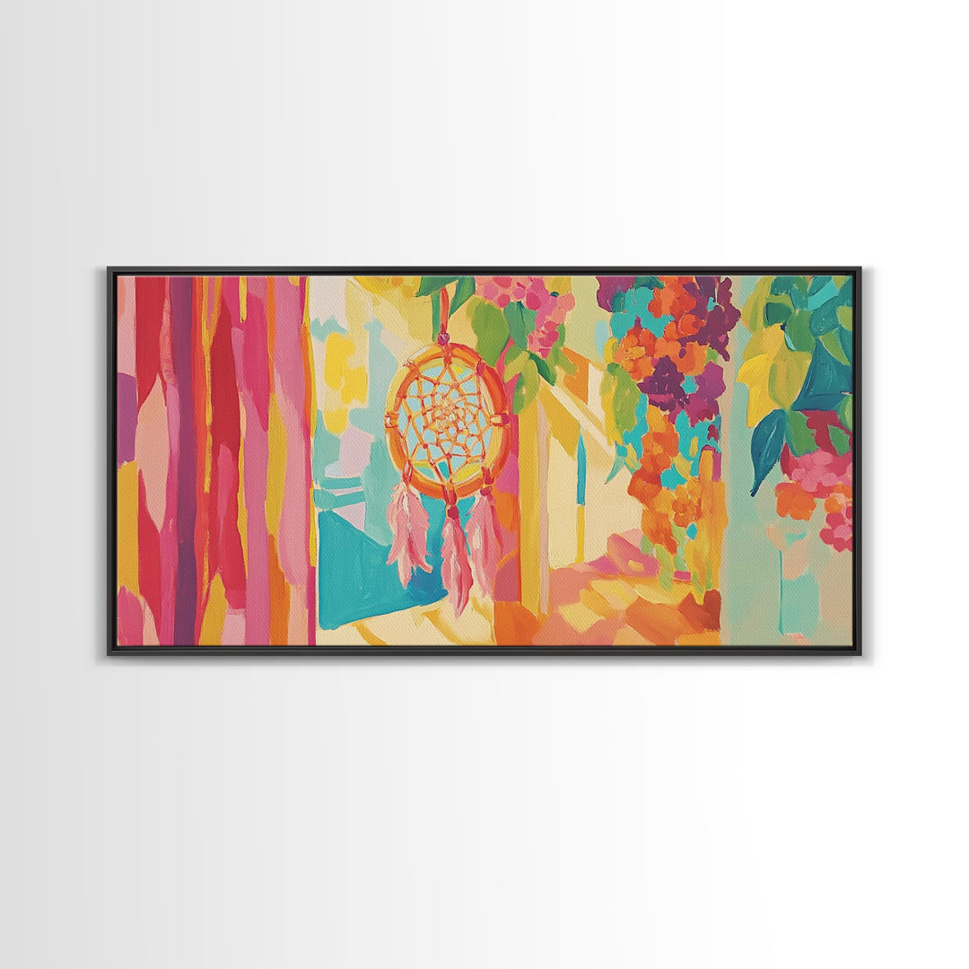 Sunlit Dreamcatcher And Hanging Plants Canvas Print, Boho Wall Art, Spiritual Home Decor, Whimsical Wall Decor Gift For Her