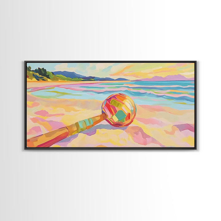 Colorful Paddle On Pastel Beach Wall Art, Coastal Wall Decor, Ocean Landscape Art, Summer Beach House Canvas Print Gift Idea