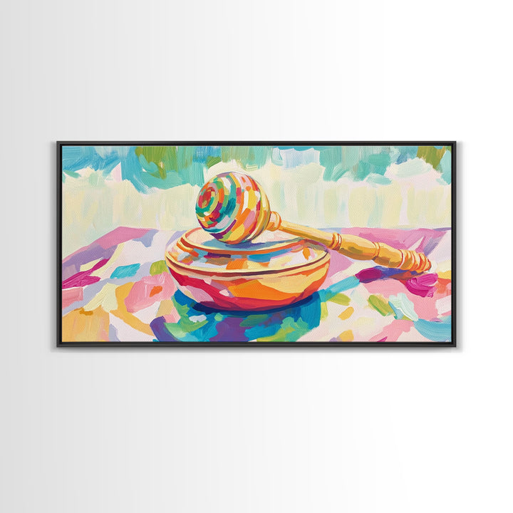 Rainbow Maraca On Painted Bowl Canvas Print, Colorful Music Room Wall Art, Whimsical Nursery Decor And Playroom Art Gift