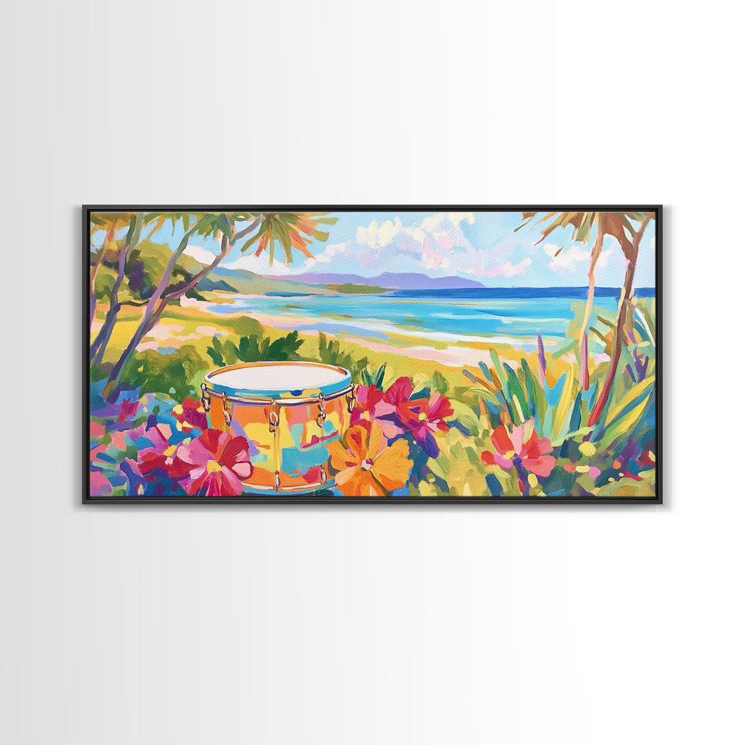 Tropical Beach Drum By Blue Ocean Wall Art, Coastal Wall Art, Beach House Decor, Vibrant Tropical Decor, Living Room Decor, Summer Gift