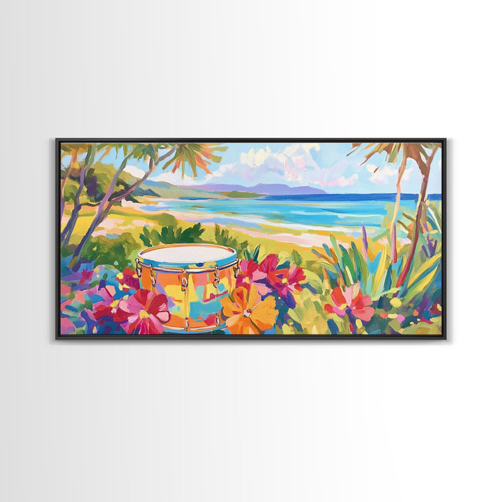 Tropical Beach Drum By Blue Ocean Wall Art, Coastal Wall Art, Beach House Decor, Vibrant Tropical Decor, Living Room Decor, Summer Gift