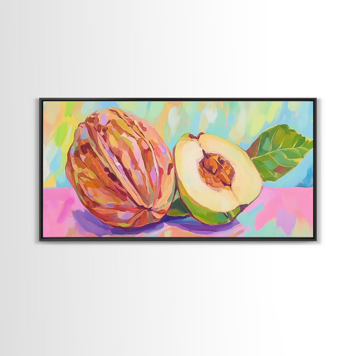 Tropical Cacao Pod And Cut Fruit Canvas Print, Colorful Kitchen Wall Art, Botanical Decor, Food Art Print, Housewarming Gift