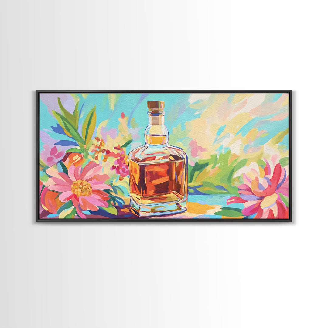 Amber Whiskey Bottle Wall Art, Colorful Bar Cart Decor, Cocktail Canvas Wall Art, Home Bar Poster, Housewarming Gift Idea