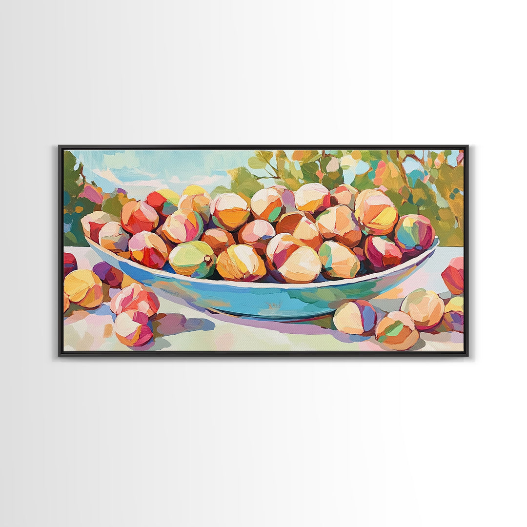 Sunlit Bowl Of Nuts Still Life Canvas Print, Colorful Kitchen Wall Art, Food Painting, Dining Room Decor, Housewarming Gift