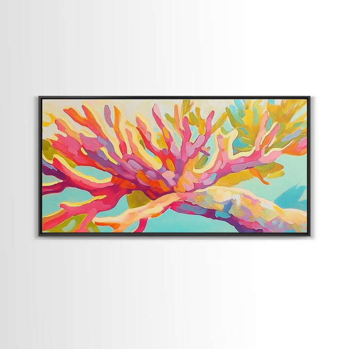 Bright Pink Coral Reef Branch Wall Art, Tropical Ocean Canvas Print, Coastal Decor, Marine Life Art, Vibrant Beach House Decor