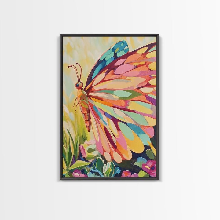 Rainbow Butterfly Canvas Print, Colorful Animal Wall Art, Whimsical Garden Decor, Nature Inspired Art, Nursery Wall Art Gift