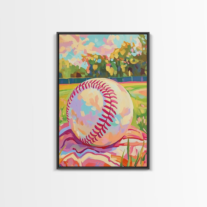 Pastel Baseball On Sunny Field Wall Art, Sports Wall Art, Boys Room Decor, Game Room Art, Baseball Decor, Gift For Him, Home Decor