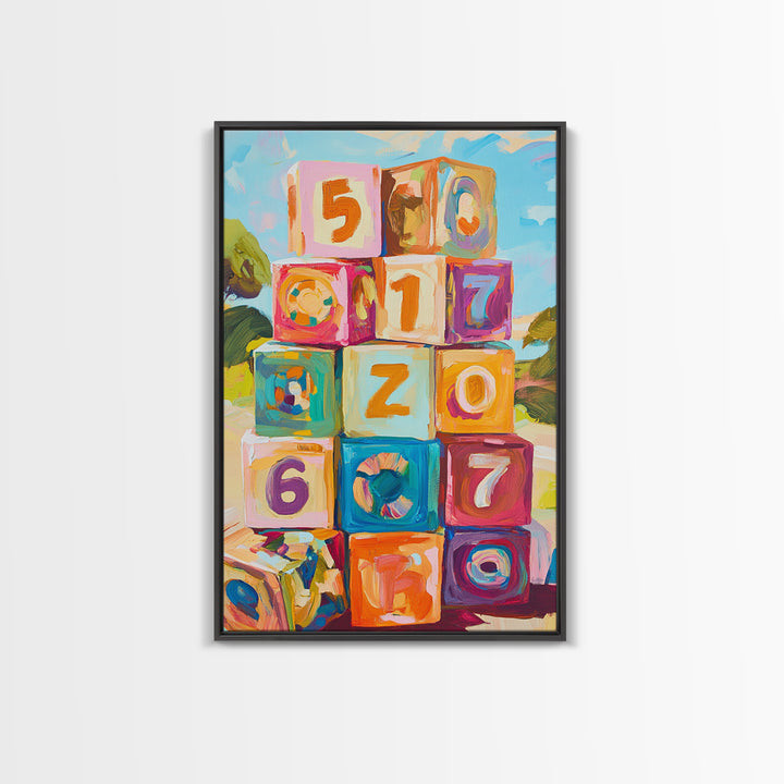 Colorful Number Blocks Nursery Wall Art, Playful Kids Room Canvas Print, Baby Shower Gift, Whimsical Playroom Decor, Baby Nursery Art