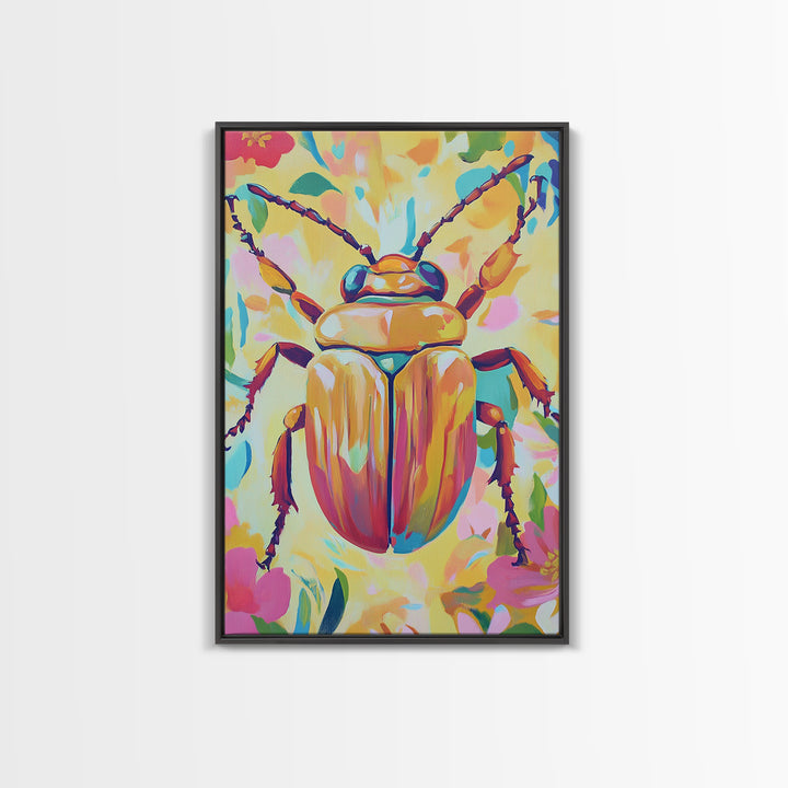 Golden Beetle Insect Wall Art, Colorful Animal Art, Whimsical Wildlife Print, Eclectic Home Decor, Nature Lover Gift, Insect Art
