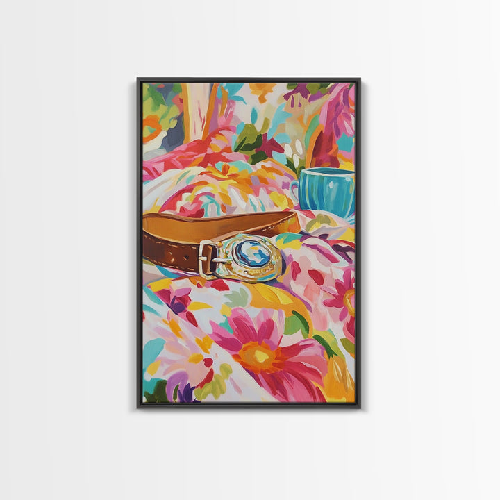 Gold Watch On Floral Bedding Canvas Print, Fashion Wall Art, Girly Bedroom Decor, Coquette Room Decor, Stylish Gift For Her