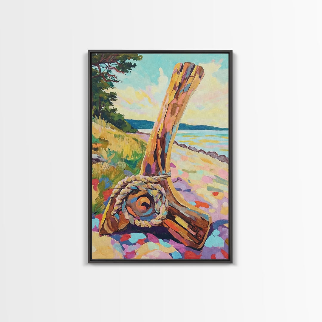 Driftwood Oar And Rope On Beach Canvas Print, Nautical Wall Art, Coastal Decor, Lake House Art, Gift For Him Or Her, Beach House Decor