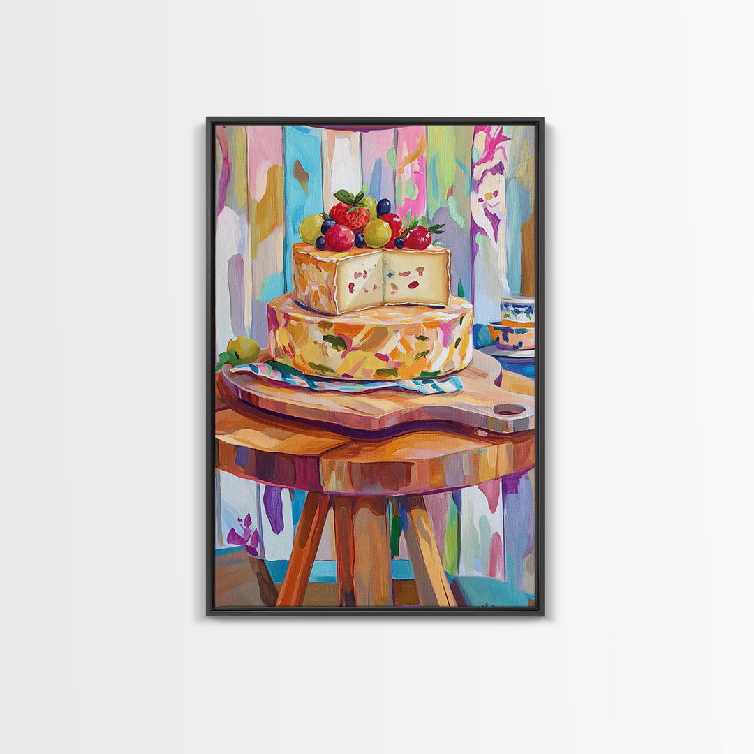Cheese Board Still Life With Berries Canvas Print, Colorful Kitchen Wall Art, Eclectic Home Decor, Foodie Housewarming Gift