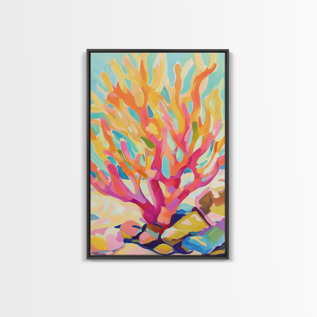 Vibrant Coral Reef In Pink And Gold Canvas Print, Coastal Wall Art, Ocean Life Decor, Tropical Beach House Art Print Gift