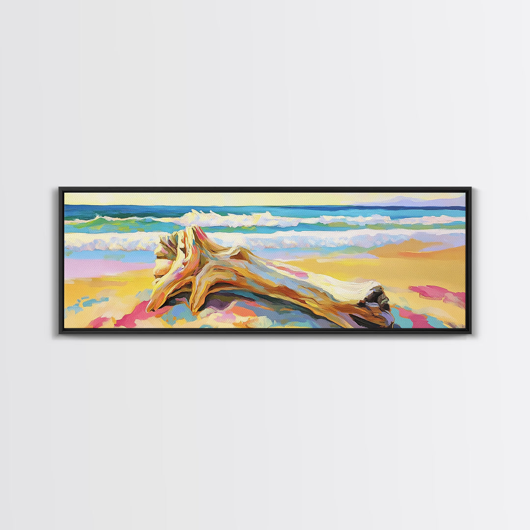 Sunlit Conch Shell On Beach Wall Art, Coastal Canvas Print, Ocean Seascape Decor, Beach House Living Room Wall Decor Gift