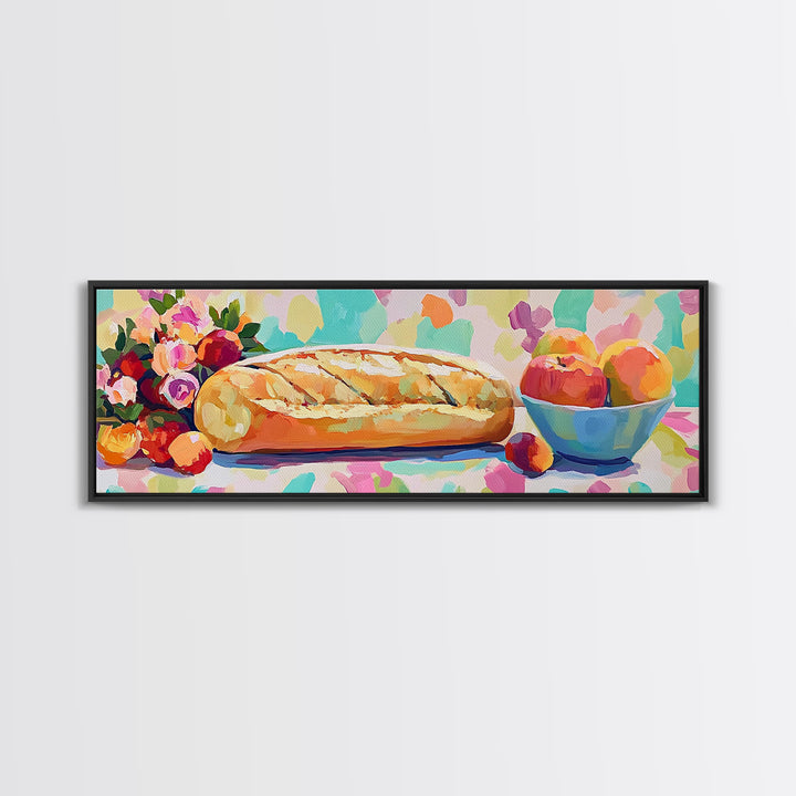 Crusty Bread With Apples And Flowers Wall Art, Rustic Kitchen Decor, Bakery Art Print, Farmhouse Decor, Dining Room Prints
