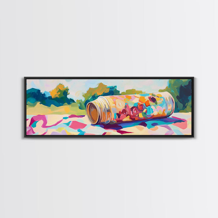 Spilled Picnic Tin With Berries Framed Canvas Print, Summer Wall Art, Food Art Print, Colorful Kitchen Decor, Housewarming Gift