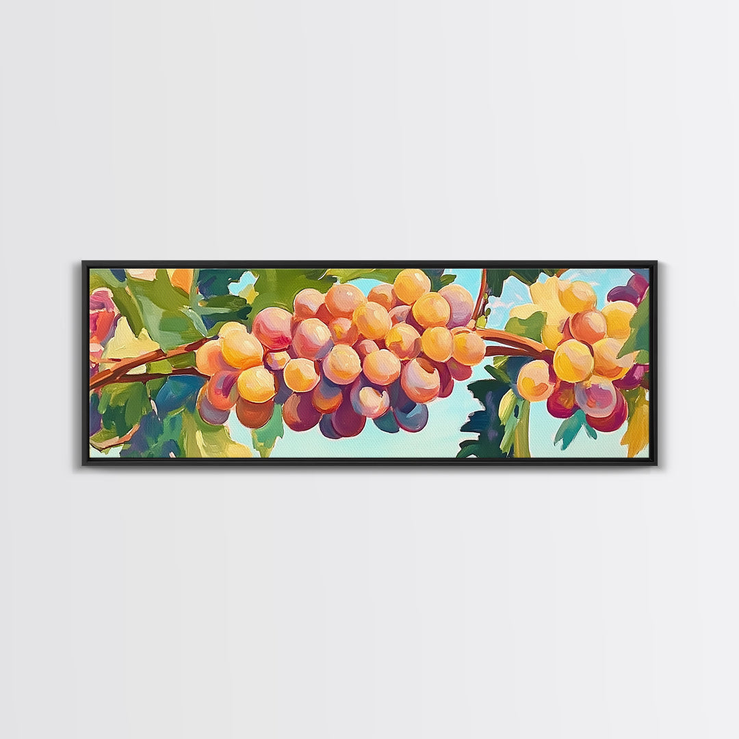 Golden Grapes On Sunlit Vineyard Vine Canvas Print, Winery Wall Art, Wine Lover Gift, Rustic Kitchen And Dining Room Decor