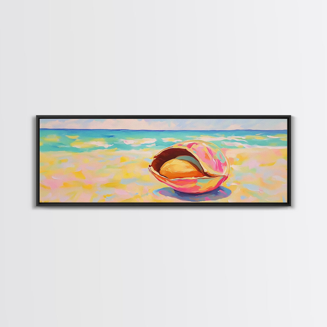 Pink Seashell On Beach Canvas Print, Coastal Wall Art, Ocean Painting, Beach House Decor, Nautical Living Room Print Gift