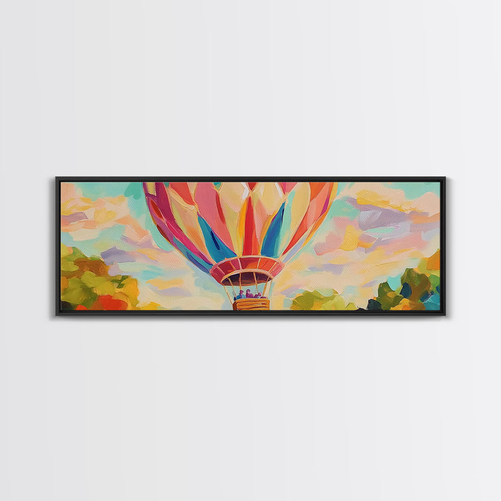 Pastel Hot Air Balloon Wall Art, Whimsical Landscape Painting, Nursery Decor, Kids Room Wall Decor, Framed Canvas Print Gift