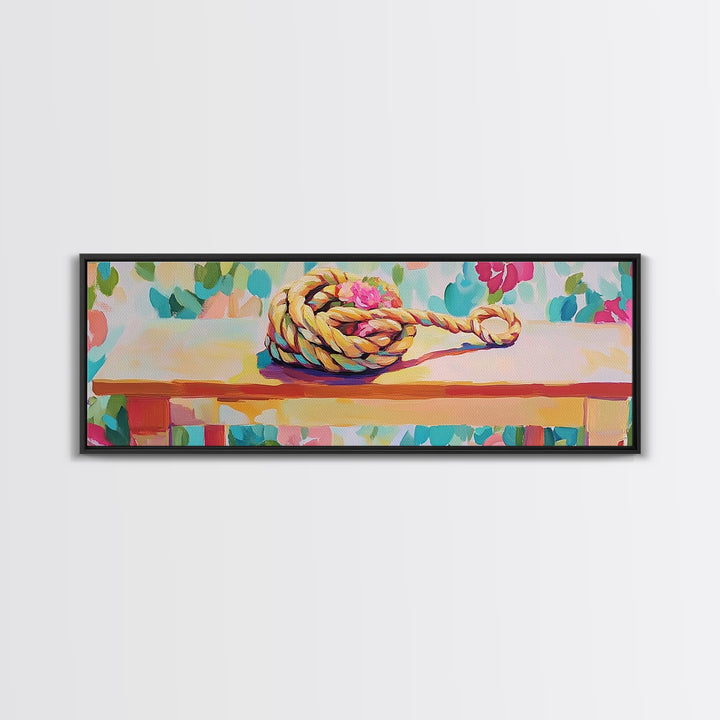 Braided Rope Knot Still Life Wall Art, Nautical Coastal Decor, Rustic Farmhouse Canvas Print, Beach House Gift, For Living Room Decor