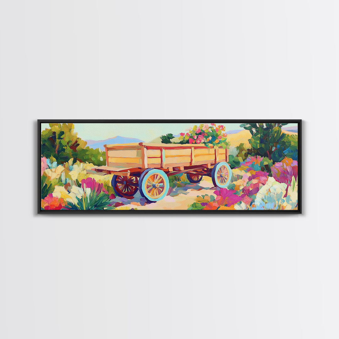 Wooden Garden Wagon In Blooming Desert Wall Art, Rustic Farmhouse Decor, Country Landscape Art Print, Housewarming Gift For New Home