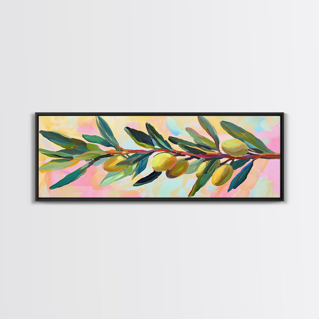 Olive Branch With Green Leaves Canvas Print, Mediterranean Kitchen Wall Art, Botanical Wall Decor, Tuscan Home Decor Gift