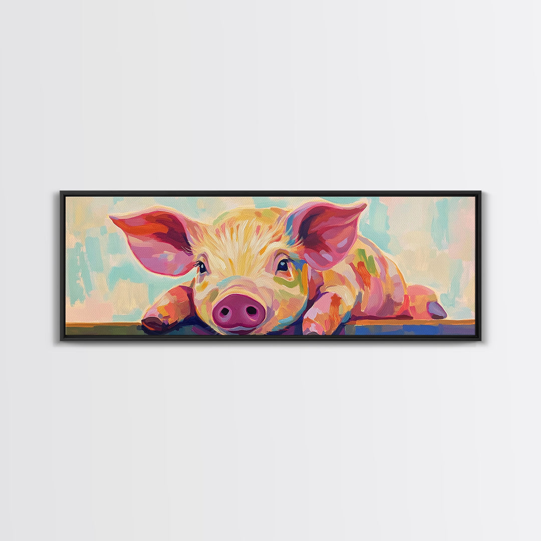 Playful Piglet Portrait Framed Canvas Print, Whimsical Farm Animal Wall Art, Cute Nursery Decor, Farmhouse Home Decor Gift