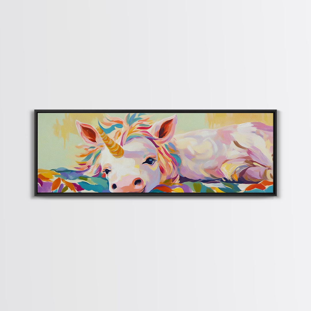 Pastel Resting Unicorn Canvas Print, Whimsical Fantasy Art, Girls Room Decor, Nursery Wall Art, Magical Kids Room Decor Print